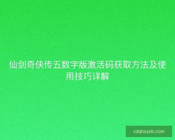 仙剑奇侠传五数字版激活码获取方法及使用技巧详解