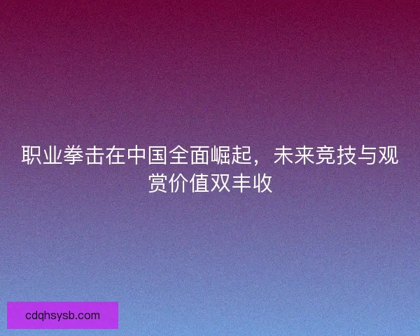 职业拳击在中国全面崛起，未来竞技与观赏价值双丰收